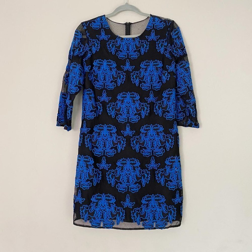 SACHIN + BABI black and blue mesh long sleeve dress - Picture 2 of 7